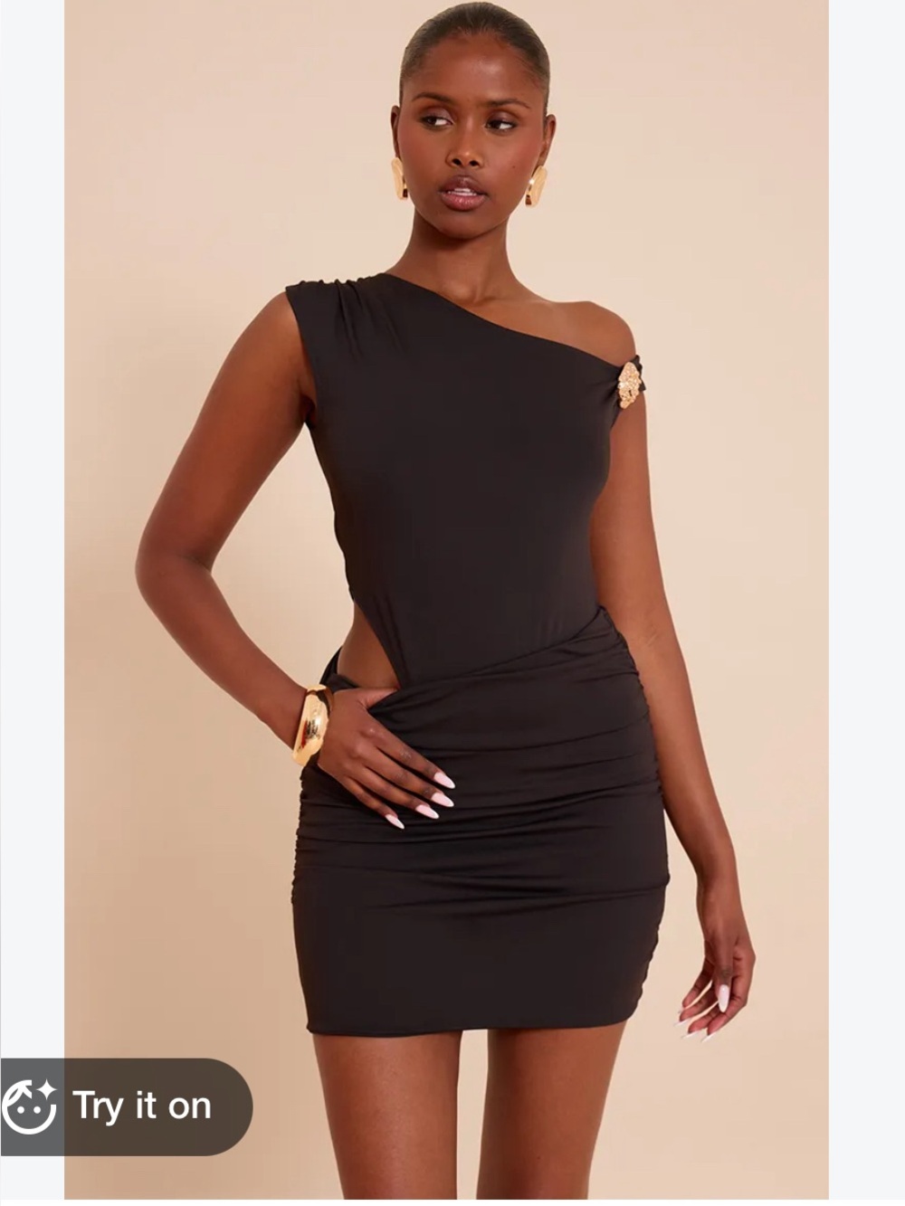 Off The Shoulder Black Pretty Little Things Dress with Gold Accent